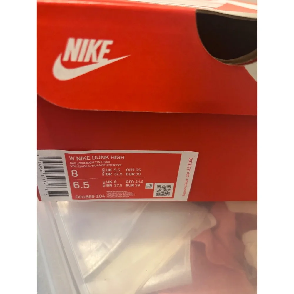 Nike Dunk High Sail Crimson Tint‎ Sneakers Fashion Shoes DD1869-104 W 8